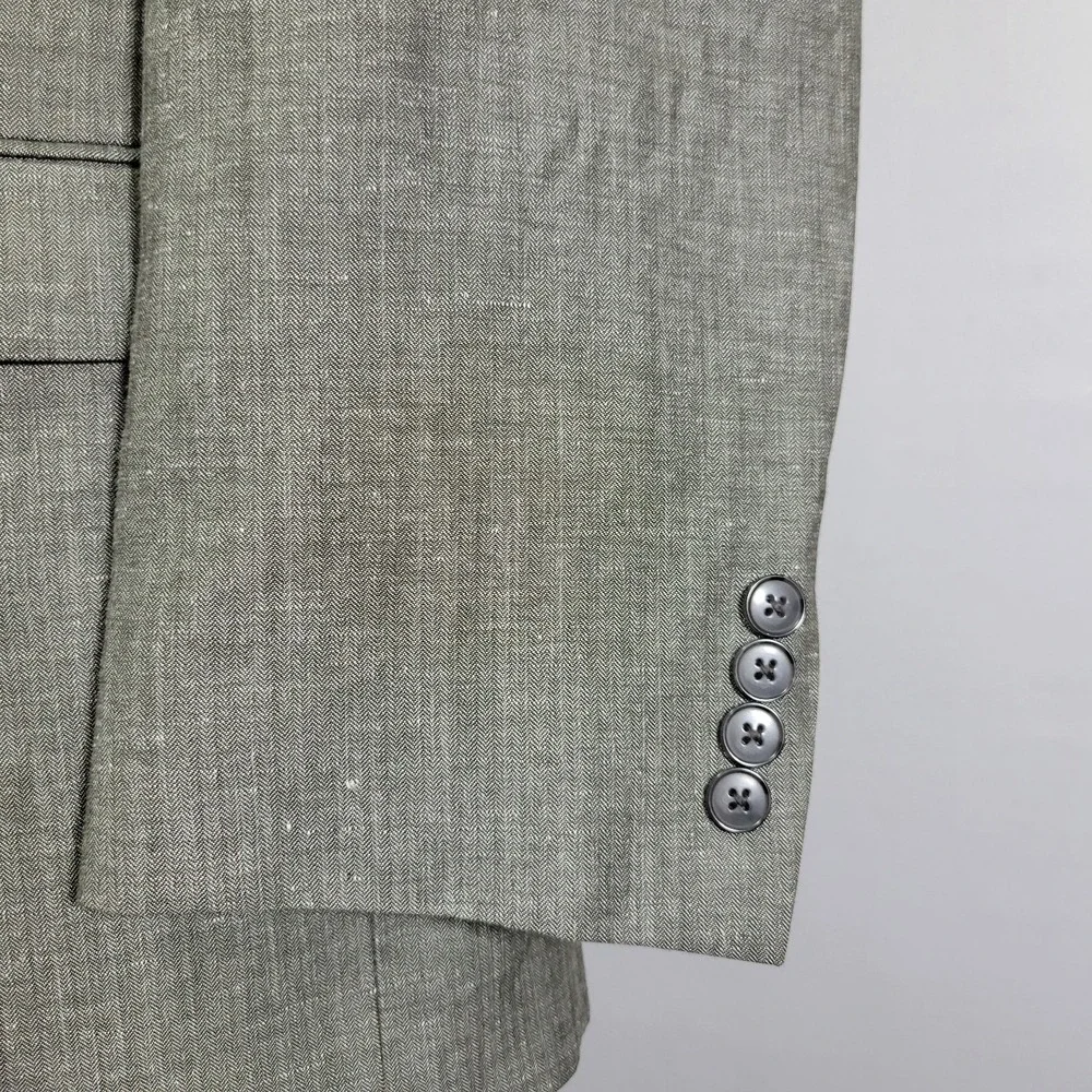 Calvin Klein Men's Sport‎ Coat Blazer Two Button Gray Herringbone Linen Wool 46R